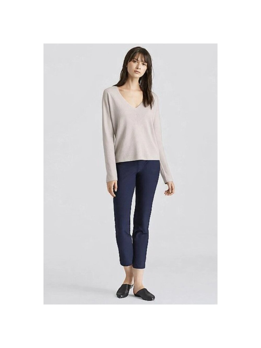 Eileen Fisher Womens Sweater S Small  V-Neck Sea Salt Merino Wool Boxy Neutrals
